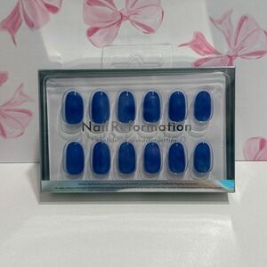Nail Reformation 32pc Press On Nail Kit Cobalt Blue Jelly Oval Manicure Set